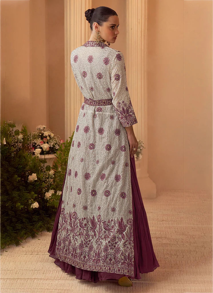 Mauve Purple Embroidery Jacket Style Anarkali Gown