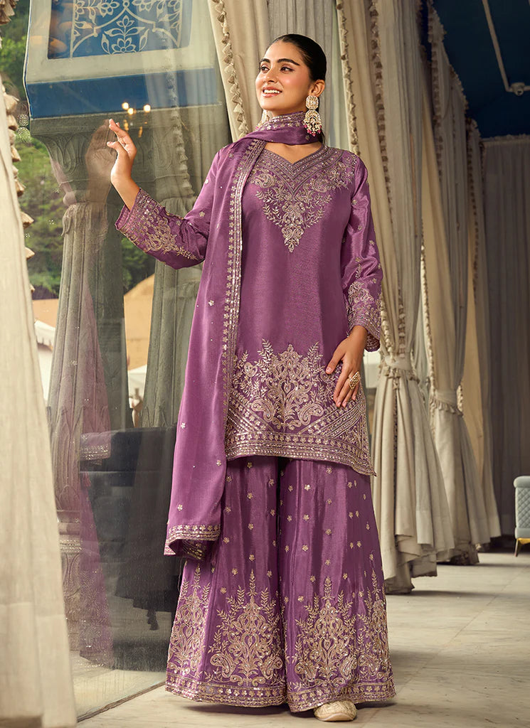 Embroidered Kurta Palazzo Set with Dupatta