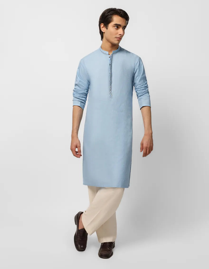 SKY BLUE COTTON CASUAL KURTA