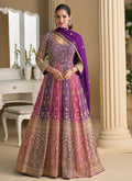 Purple And Pink Traditional Embroidery Anarkali Gown