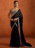 Black Embroidered Viscose Velvet Saree