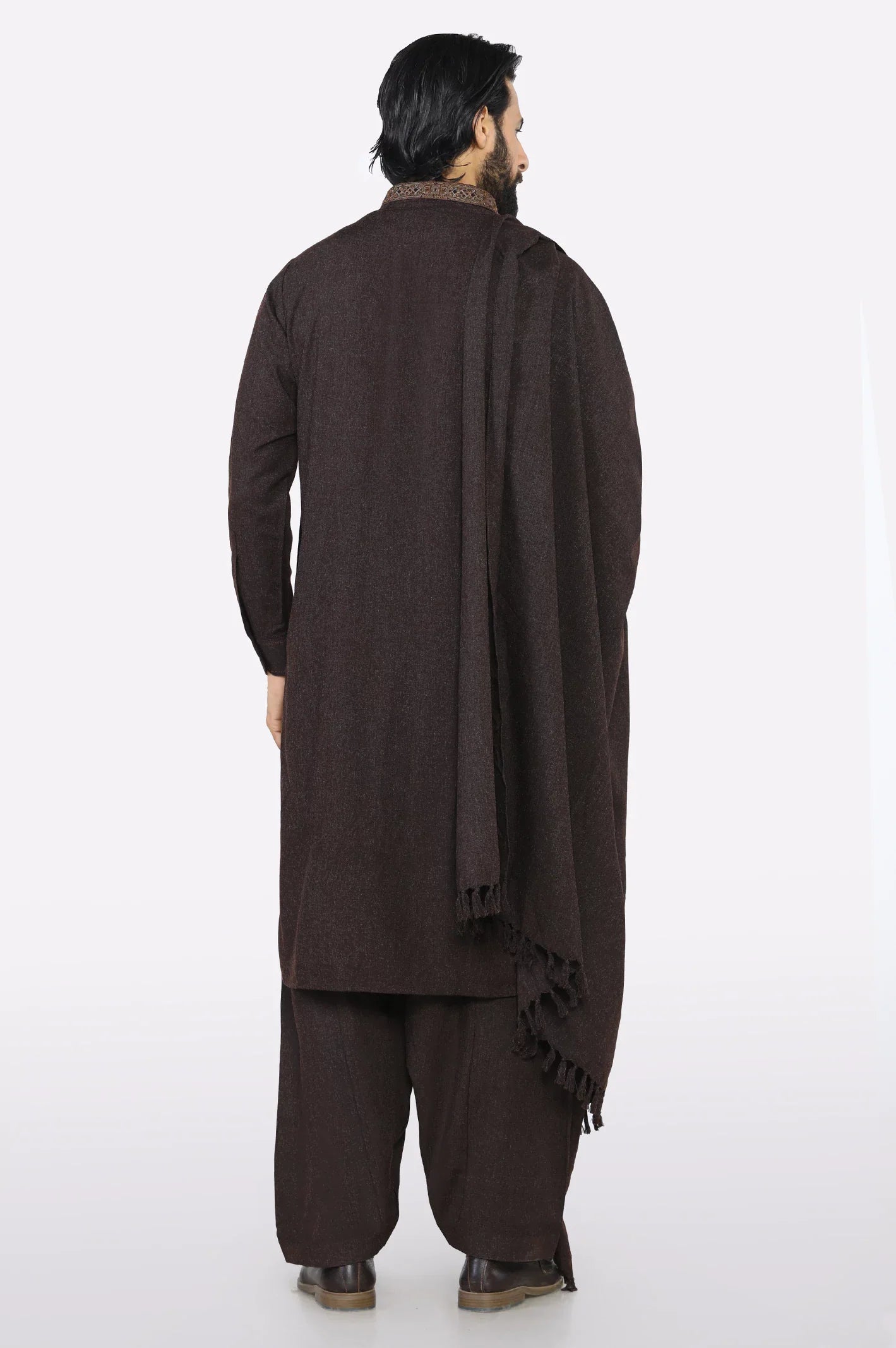 Dark Brown Shalwar Kameez with Shawl