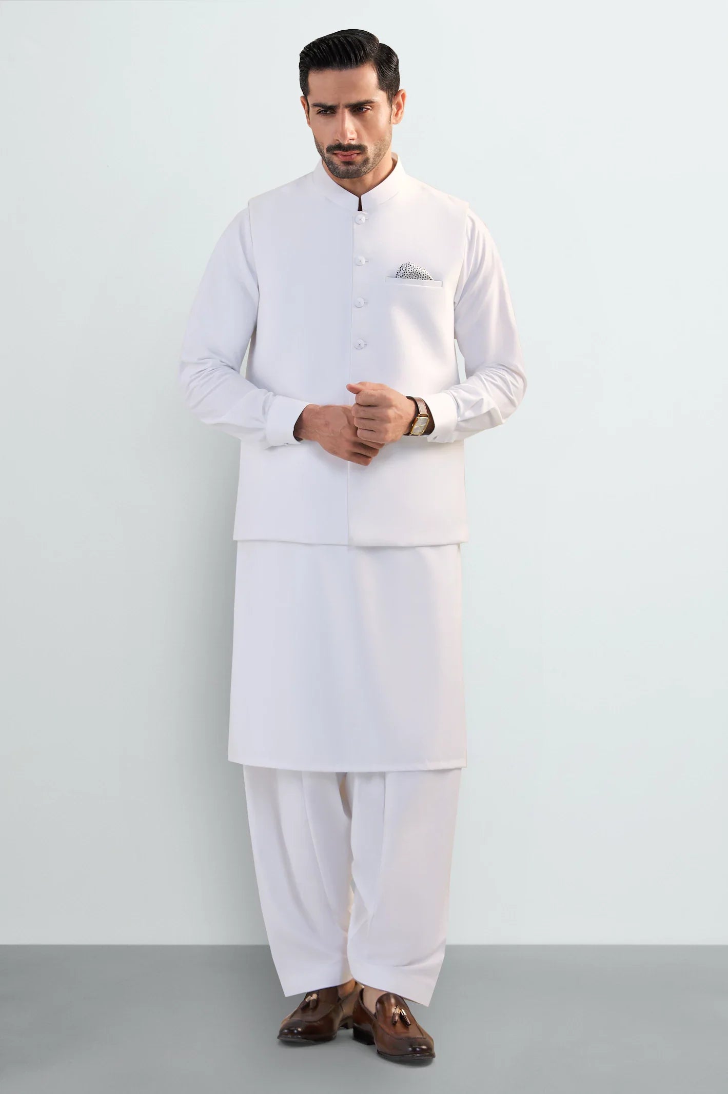 Off White Shalwar Kameez with Waistcoat