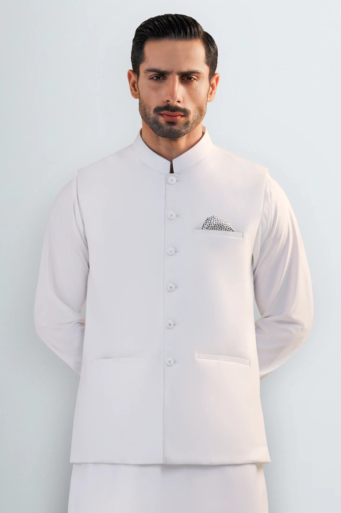 Off White Shalwar Kameez with Waistcoat