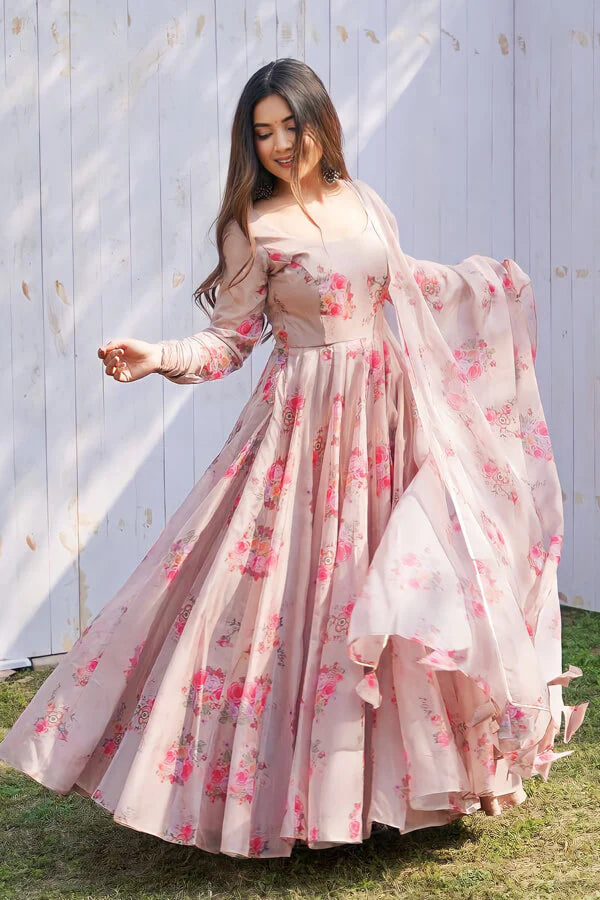 Floral Anarkali Dress with Dupatta