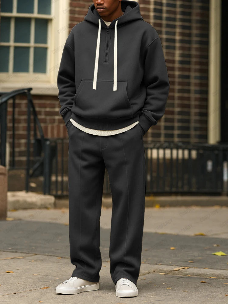 Sporty Loose Fit Hoodie Jogger Pants Set