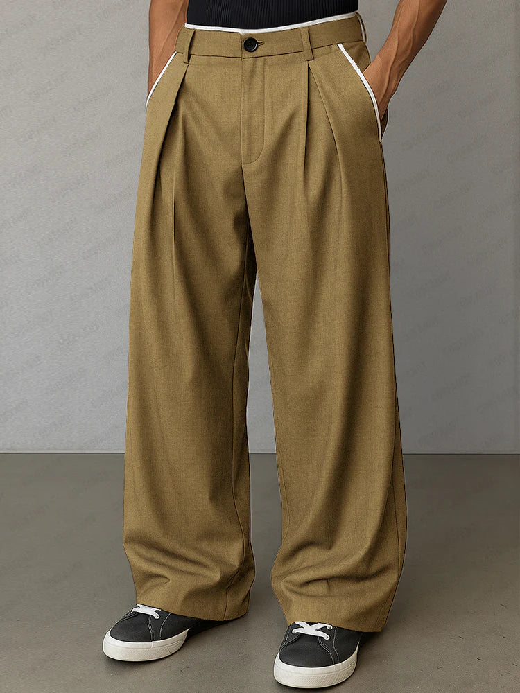 Modern Contrast Trim Straight Cut Pants