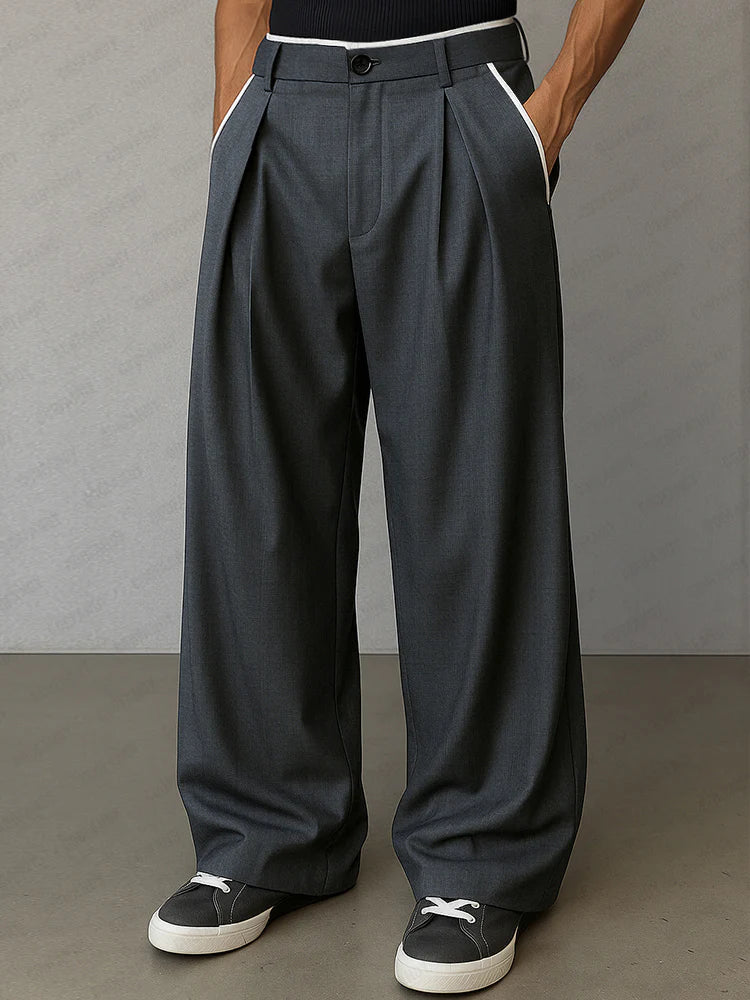Modern Contrast Trim Straight Cut Pants