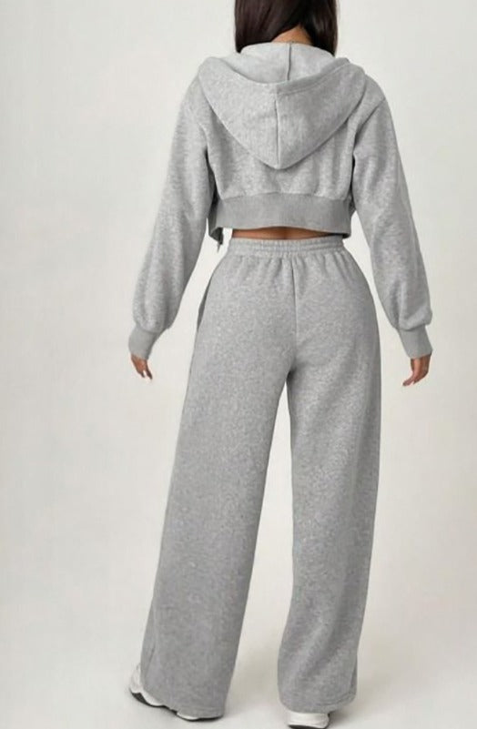 Grey cropped hoodie and jogger set