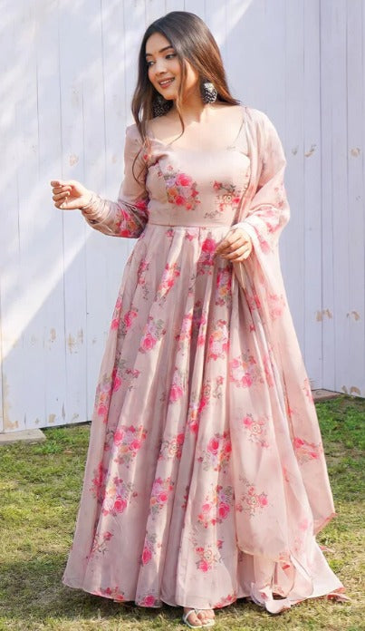 Floral Anarkali Dress with Dupatta