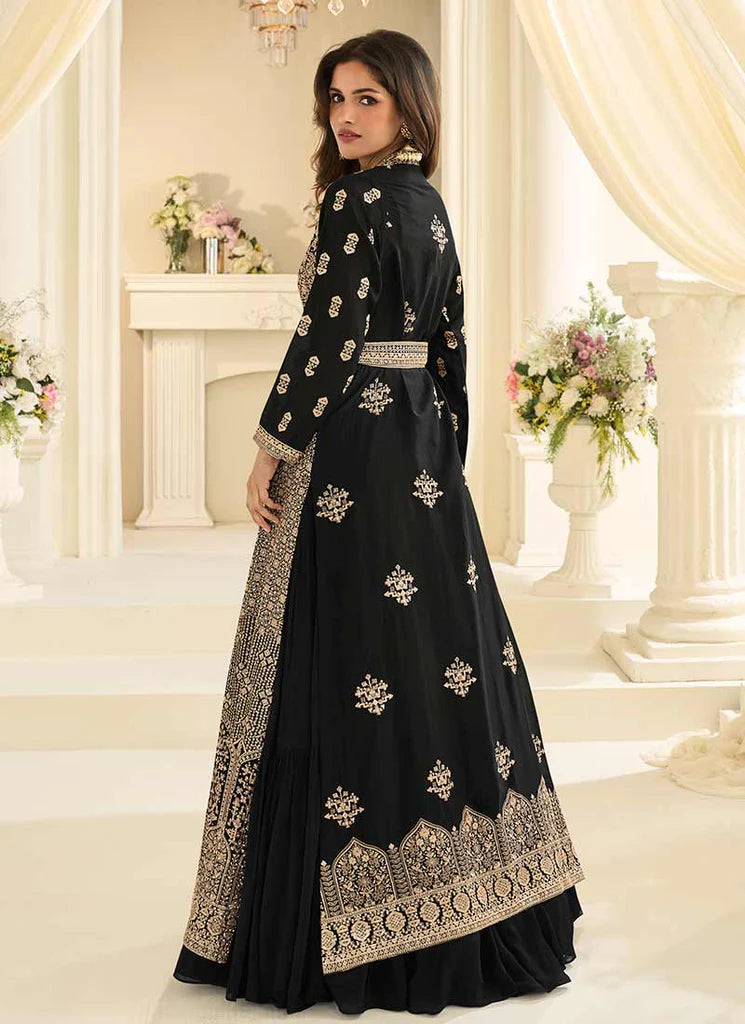 Black Traditional Embroidery Jacket Style Anarkali Gown