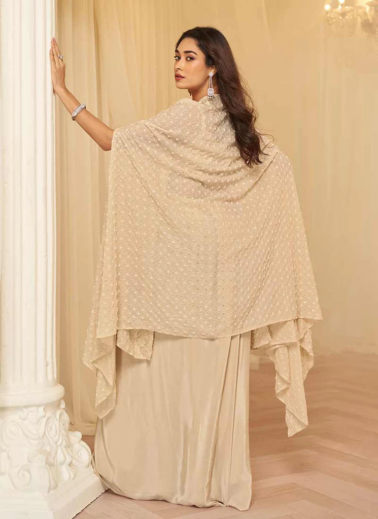 Champagne Gold Embroidery Jacket Style Indo Western Set