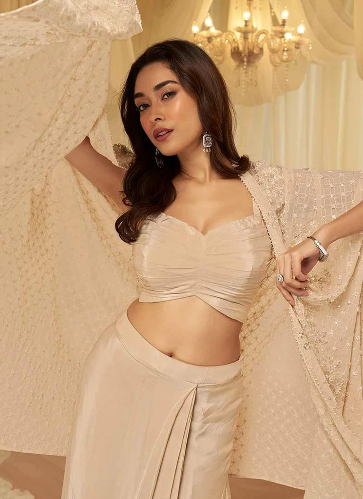 Champagne Gold Embroidery Jacket Style Indo Western Set