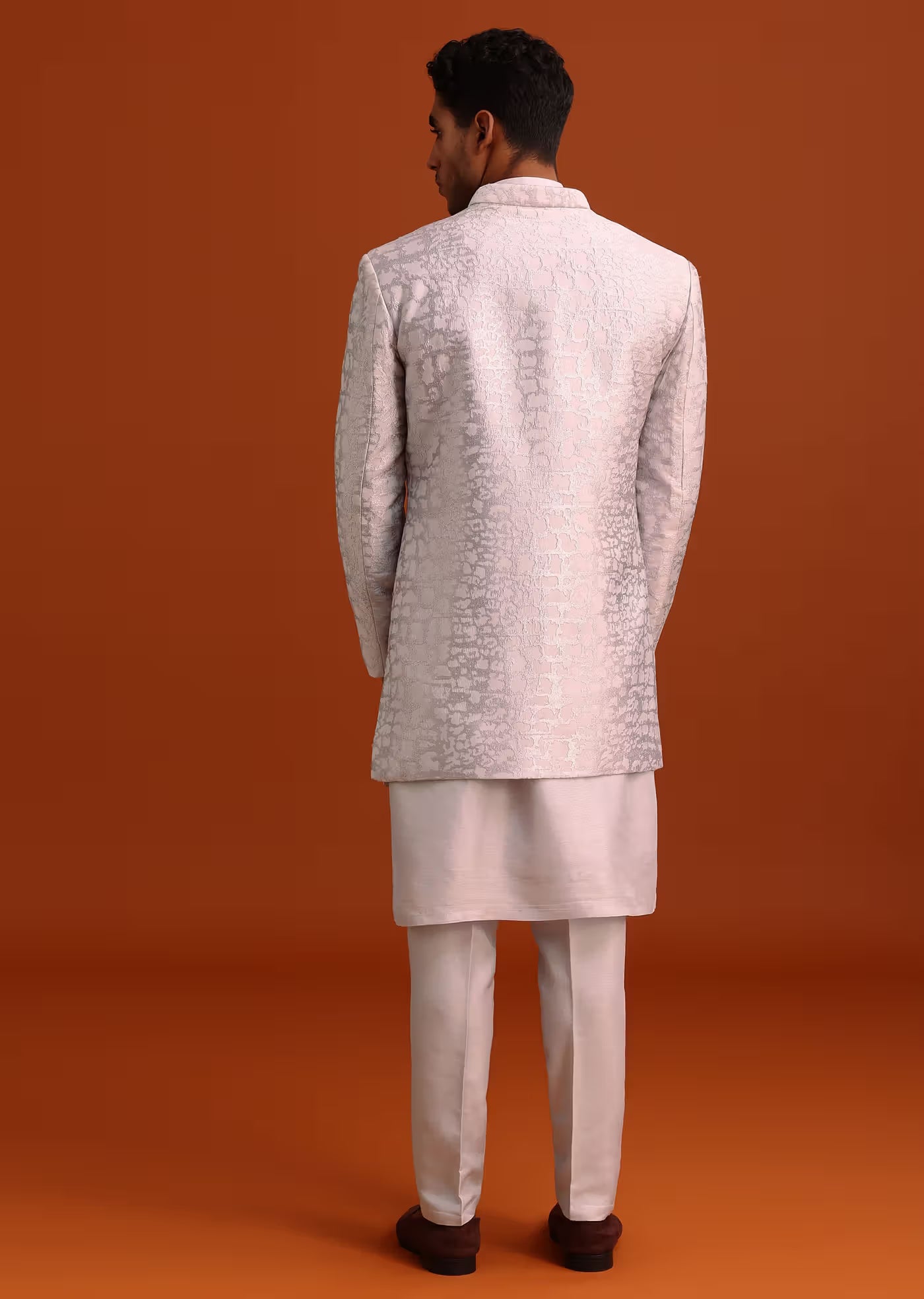 Lavender Cotton Silk Sherwani Set With Thread Work