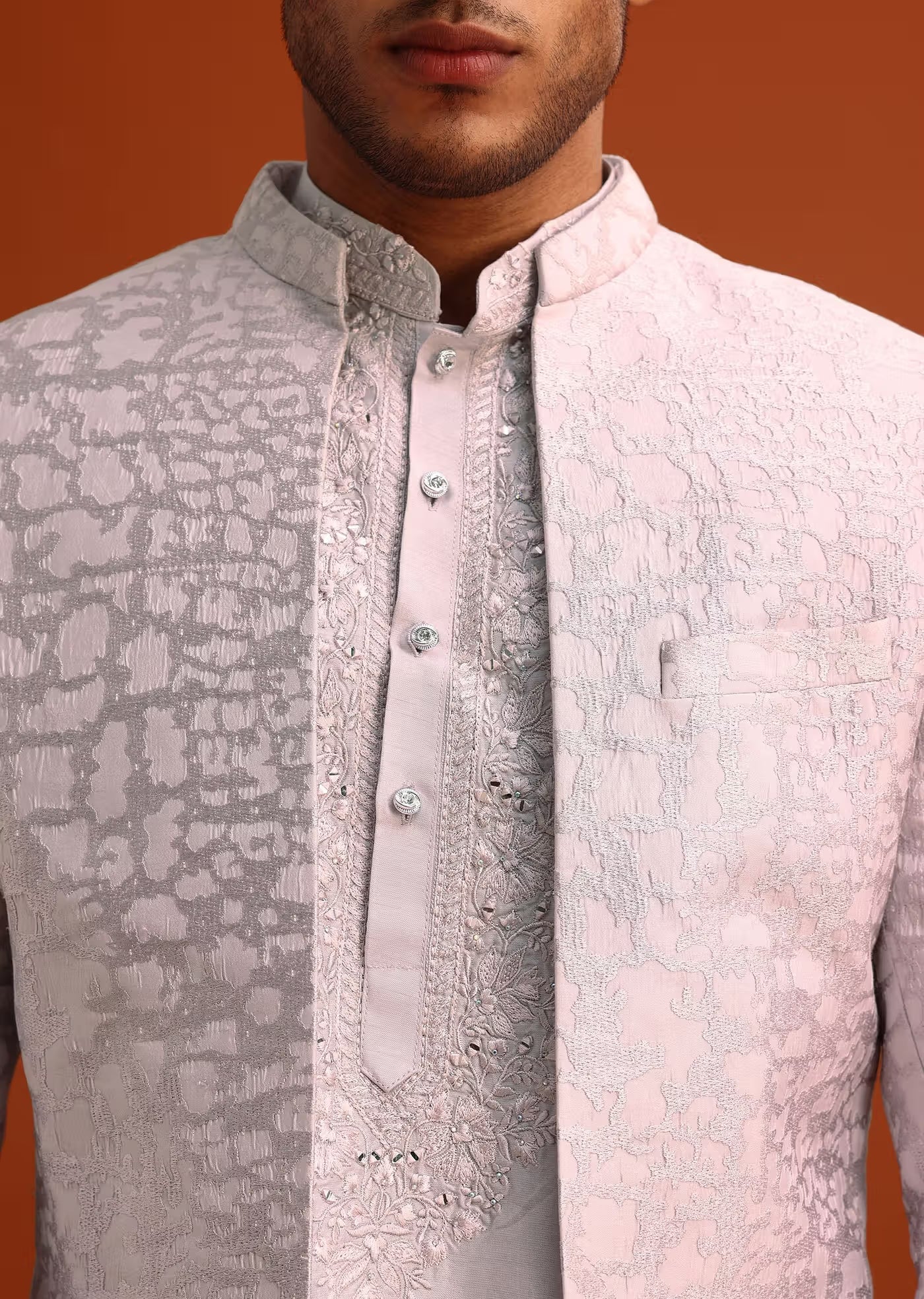 Lavender Cotton Silk Sherwani Set With Thread Work
