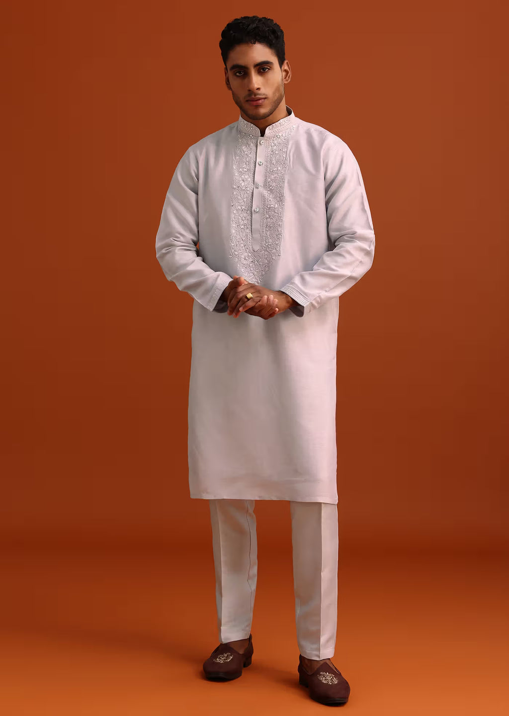 Lavender Cotton Silk Sherwani Set With Thread Work