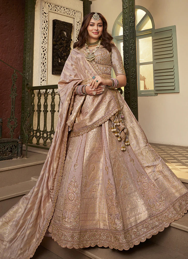 Rose Pink Traditional Embroidery Bridal Lehenga Choli