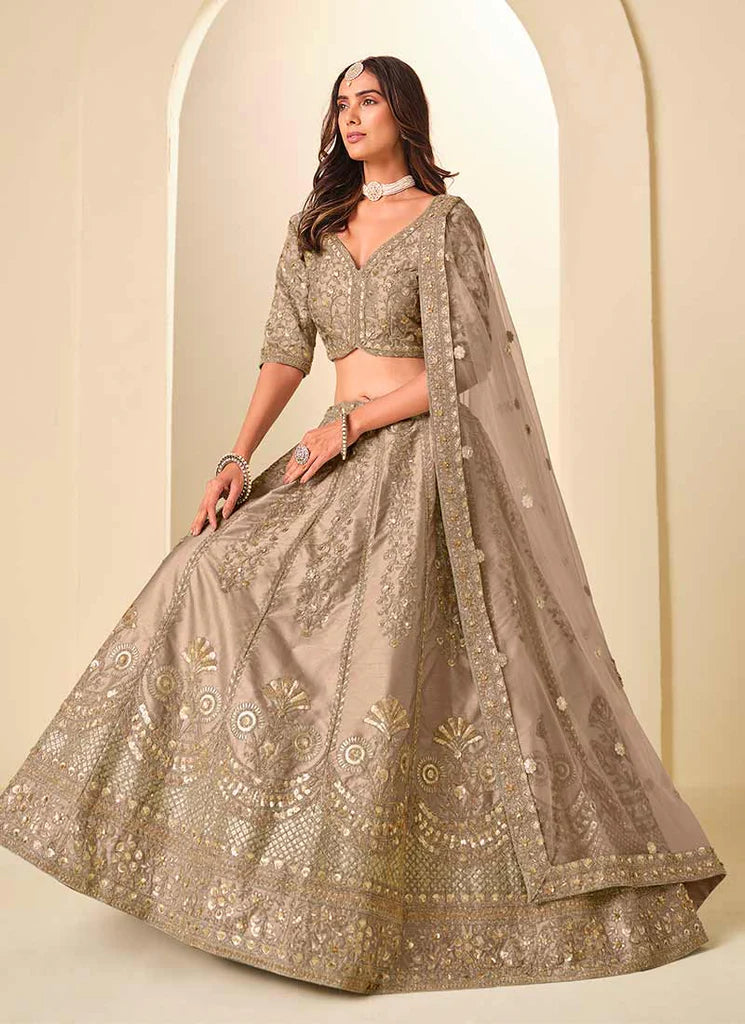 Light Brown Embroidered Wedding Lehenga Choli