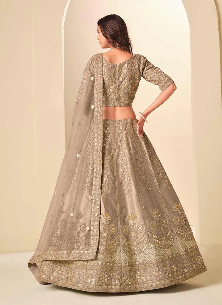 Light Brown Embroidered Wedding Lehenga Choli