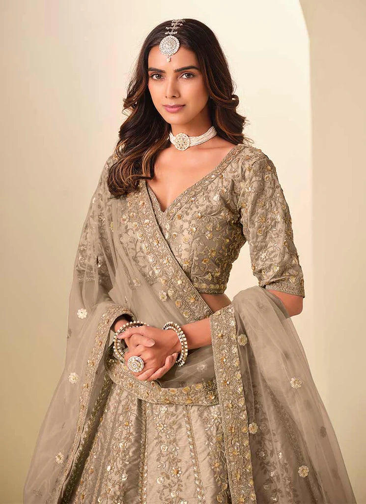 Light Brown Embroidered Wedding Lehenga Choli