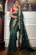 Elegant Dark Green Banarasi Silk Saree with Zari Work