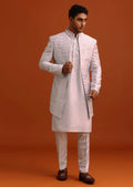 Lavender Cotton Silk Sherwani Set With Thread Work