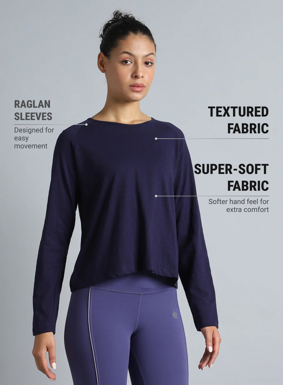 Women’s navy full sleeve yoga top